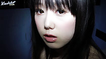Machiko with long hair framing her cute face parted lips