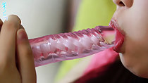 Sucking on tip of vibrator