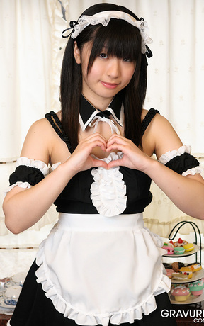 Breasty French maid Shizuku strips uniform and poses nude
