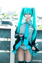 Cosplay girl flashing panties