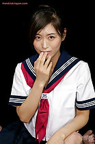Kogal Yamada Reika with her cum covered fingers to her lips