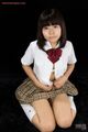 Kitahara chiaki kneeling unbuttoning uniform shirt