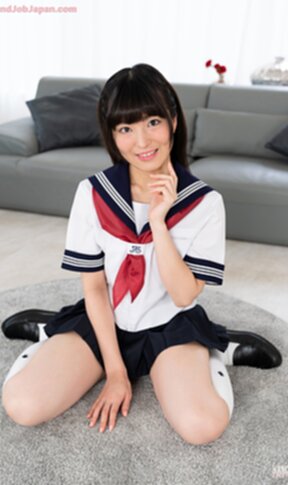 Kogal Suzumiya Aika in uniform on her knees giving handjob and milking cum