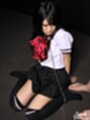 Takashima nene kneeling in uniform wearing bondage chain