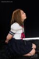 Hidaka ayano kneeling looking up hands tied bondage chain