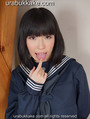 Momoha licking tip of her finger in seifuku uniform.jpg