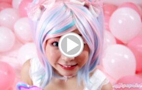 Minano Ai on her knees licking lollipop and sucking cock